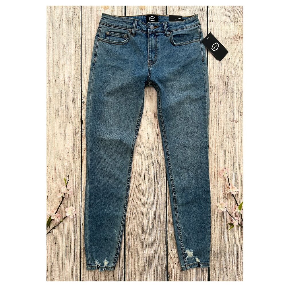 D1 -- NWT blue RVCA Dayley mid rise women's stretch skinny denim jeans size 28